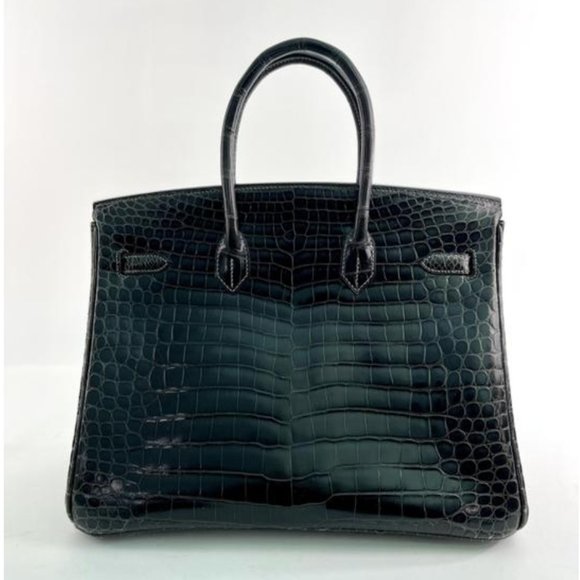 Hermes Shiny Porosus Crocodile Skin Birkin 35 w Palladium HW in Graphite - Picture 4 of 13